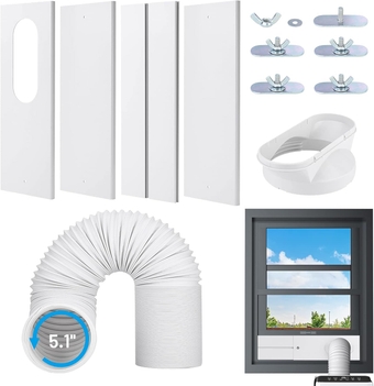 Portable Air Conditioner Window Vent Kit with 5.1'' Exhaust Hose & Coupler,Upgraded Seamless AC Window Vent Kit,Window Seal Plates Kit Adjustable Length from 17" to 60" for Sliding Window