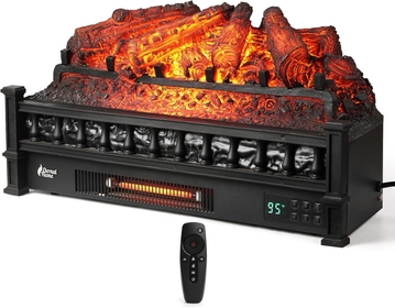 Eternal Flame 26-Inch Infrared Quartz Electric Fireplace Log Heater, Realistic Pinewood Logs, Adjustable Flame Colors, Remote Control, Thermostat, Timer, EF26-PB, 1500W