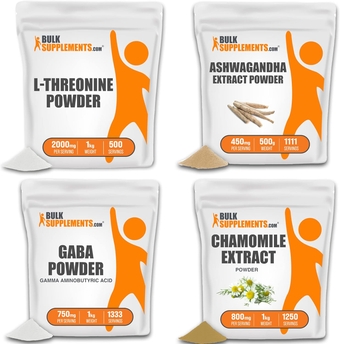 Ashwagandha Root Extract Powder 500G, with Gamma Aminobutyric Acid Powder (GABA) 1KG, Chamomile Extract Powder 1KG & L-Threonine Powder 1KG Bundle