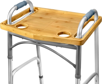 Walker Tray Table with Cup Holder Mobility Table Tray for Folding Walkers Foldable, Portable Multipurpose Bamboo Tray for Eating, Crafts, Laptops  Equipment Accessories - 21x16"