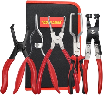 Fuel Line Pliers Set 5Pcs, Hose Remover, 9" Fuel Filter Caliper, Hose Pipe Clamp Clip, Flat Hose Clamp Plier, 30 Degree Disconnect Pliers Set for Auto Maintenance with Storage Case