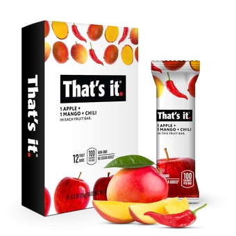 Apple+Mango+Chili 100% Natural Great Tasting Real Dried Fruit Bar, Vegan, Gluten Free, Paleo, Kosher, Non GMO, No Preservatives, No Added Sugar (12 Packs)