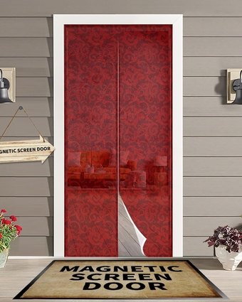 Christmas Magnetic Screen Door for Sliding/Single/French Doors, Self Sealing Magnets Patio Door Screen Heavy Duty Mesh Curtain, Vintage Luxury European Red Floral Winter Xmas