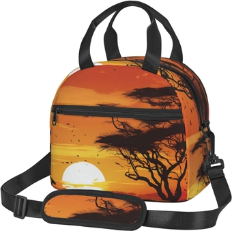 Funny African Sunset Print Lunch Bag for Women Men Insulated Lunch Box Reusable Lunch Tote Bags with Adjustable Shoulder Strap Large Capacity Lunch Container Bag for Work, Travel, Outdoor