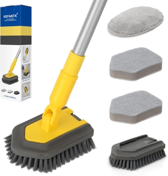 Tub Tile Shower Scrubber for Cleaning, 3 in 1 Tub Cleaner Brush with Extendable Long Handle 58", Scrub Brush for Shower Bathtub Bathroom Kitchen Wall Tub Tile, Yellow