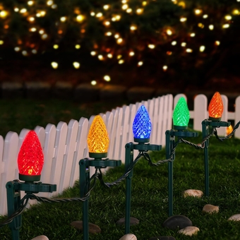 C9 Christmas Pathway Lights, 25FT Outdoor Christmas Light with 25 Stakes, 25 Multicolored LED Bulbs, Connetable String Lights for Yard, Walkway, Driveway Decor, Waterproof, UL Listed