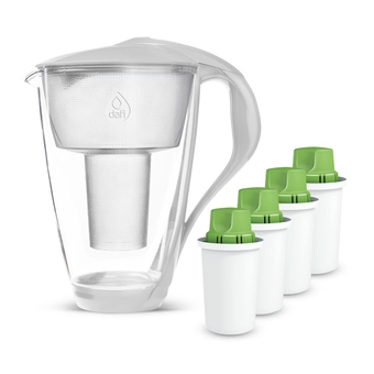LED Glass Water Filter Pitcher 64 oz with Alkaline Filter + 3pack Alkaline Filters | Filters Compatible with Brita | Water Purifier Filter Jug Water Purifer | Water Cartridges | White