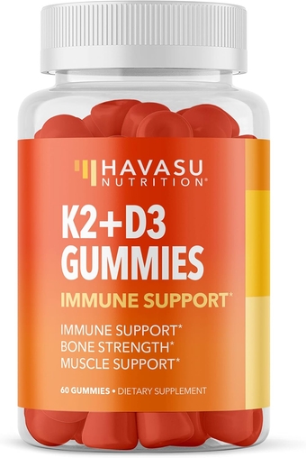 Vitamin D3 K2 Gummies | Plant-Based D3 and 120mcg of Vitamin K2 as MK-4 and MK-7 Blend for Bone & Muscle Support | 60 Raspberry Flavored Vegan and Gluten Free Gummies