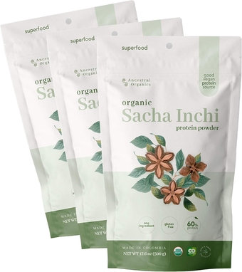 USDA Organic Sacha Inchi Protein Powder, 17.6oz (500g). High Omega-3, Fatty & Amino Acid Content, Delicious, Nutrient Rich Complete Protein, 100% Allergen Free. - 3 Pack