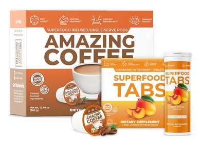 Superfood Coffee 24 K-Cup Pods & 30 Detox Tabs Peach Mango Detox Cleanse Drink Set - Improve Digestive Health and Bloating Relief