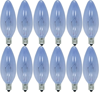 Lighting 48714 60-Watt 490-Lumen Reveal Blunt Tip Light Bulb with Candelabra Base, 12-Pack.