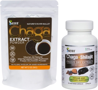 Siberian Wild Forest Chaga Mushroom Extract Powder 2 Oz and Chaga with Shilajit 90 Vegetarian Capsules - Wild-Harvested Dietary Supplement for Immune System Support + Natural Energy Boost