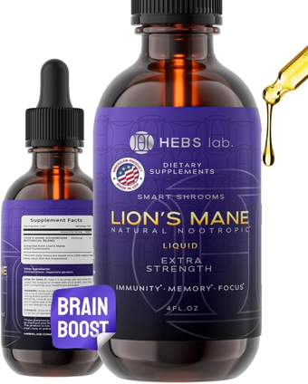 Lions Mane Mushroom Supplement - Organic Lions Mane Extract - Herbs Brain Supplement - Natural Lion's Mane Drops - Immune Defense - Made in USA - Memory Supplement for Brain 4 Fl Oz