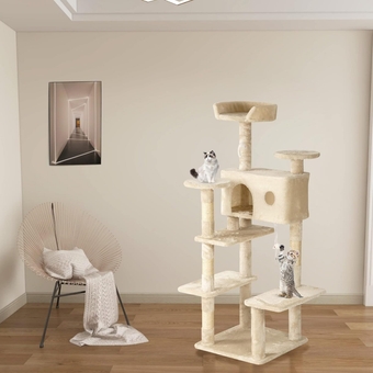 54in Tall Cat Tree for Indoor Cats with Cat Scratching Post, Cat Condo Cat Tree Tower, Multi-Level Cat Tower with Funny Toys, Corner Cat Tree for Kitty Pet Play House
