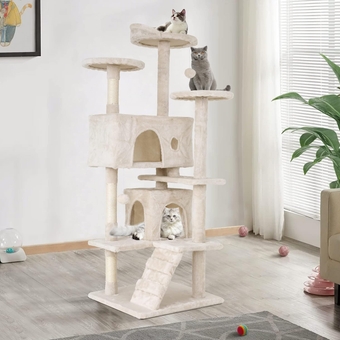 70'' Tall Cat Tree for Indoor Cats, Multi-Level Cat Furniture with Cat Scratching Post/Stand Platform/Cat Condo, Cat Tower with Funny Toy, Corner Cat Tree and Towers for Medium Cats