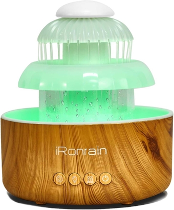 Water Flowing Cool Mist Humidifier for Bedroom, Waterfall Dry Air Pet Humidifier with Raining Sound & 8 Colors Night Light, Home Decor Anti-allergy Humidifier for Toddle, Baby, Dorm Room