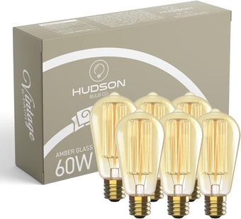 Vintage Incandescent Edison Light Bulbs 60W (6 Pack)- E26/E27 Base 2100K Dimmable Decorative Lightbulbs - ST64 Style Warm Light - Antique Squirrel Filament Amber Warm Light Bulb for Outdoor and Indoor