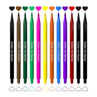 Edible Markers for Cookie Decorating,12Pcs Ultra Fine Tip(0.5mm) Food Coloring Pens, Upgrade Double Side Food Grade Pens for Decorating Fondant Cakes,Easter Eggs,Frosting,Macaron(10 Colors)