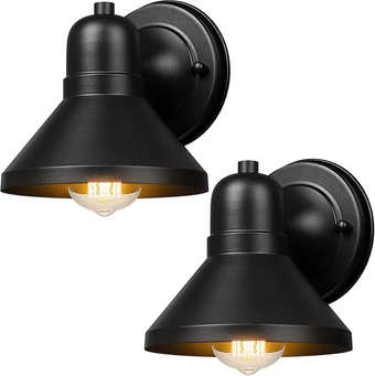 Outdoor Wall Lantern, 2-Pack Exterior Wall Light Fixtures, Waterproof Anti-Rust Black Wall Mount Lighting, Small E26 Socket Outside Lights for House, Front Porch, Playhouse, Garage