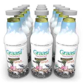 | Organic Barley Grass Water | Functional | Hydration | USDA Certified | NON-GMO | Gluten-Free | Plant-Based | Vegan | Lemongrass Ginger | 35 calories | 12 pack bottles | 16 oz each