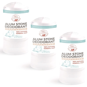 Alum Stone Deodorant Stick 60g (2 oz)  Unscented Aluminum Free Salt Stone for Men and Women (3 Pack)