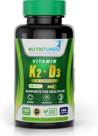 Vitamin K2 + D3 (120 Softgels) | 2 in 1 Formula Supports Cardiovascular, Immune, and Bone Health - Non-GMO, GMP-Certified, and Allergen Free