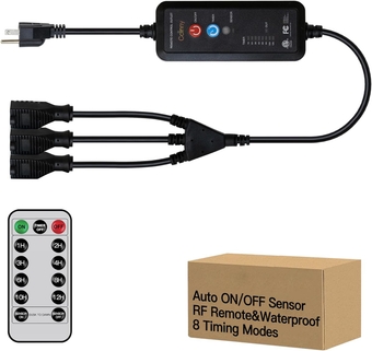 Outdoor Timer for Lights with Dusk to Dawn,3-Prong Wireless Remote Control Outlets Power Switch Waterproof, 10A Heavy Duty Electrical Plug for Christmas String Lights, Inflatables,Decorations