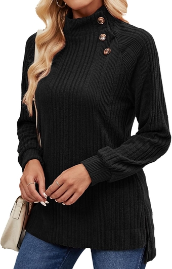 Womens Long Sleeve Tunic Tops Turtle Neck Sweater Light High Low Side Split Sweatshirt