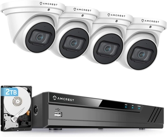 4K POE Security Camera System with 4K 8Ch PoE NVR (4) x 4K (8 Megapixel) Turret IP POE Cameras (3840x2160) Pre Installed 2TB Hard Drive NV4108E-IP8M-T2599EW4-2TB