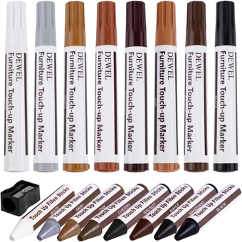 Furniture Markers Touch Up, Upgrade Wood Furniture Repair Kit, Premium Wood Scratch Repair Markers and Wax Sticks for Wood Stains Scratches Hardwood Wooden Floors Tables, Set of 17