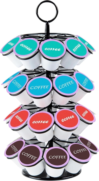 Restpresso 7.8 x 13.7 Inch Coffee Capsule Holder 1 Durable Pod Carousel - Holds 36 K-Cups 360-Degree Rotatable Iron Espresso Pod Organizer 4 Tier Pods Not Included