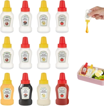 12PCS Mini Ketchup Bottle, 25ml Plastic Condiment Squeeze Bottles for Bento Box Accessories, Portable Salad Dressing Container Sauce Dispenser Jars for Adults Lunch Box