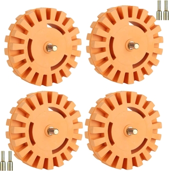 4Pack Decal Remover Eraser Wheel Tool Kit, 4inch Adhesive Remover Wheel with Drill Adapter, Adhesive Remover for Removing Pinstripes, Stickers, Vinyl Decals from Cars, Rvs, Boats, Motorcycles