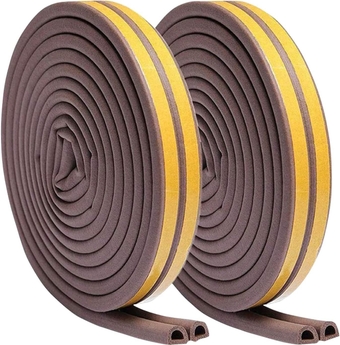Weather Stripping Seal Strip Tape, Doors Windows Frame Self Adhesive D Type Foam Sealing Tape, 65.6Ft Rubber Soundproof Insulation Cell Foam Stripping, Brown