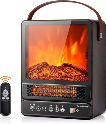 14.5" Mini Portable Electric Fireplace, 750W/1500W Tabletop Stove Heater with 3D Flame & Remote Control, Electric Fireplace Heater with Overheat Protection,12H Timer (Walnut)