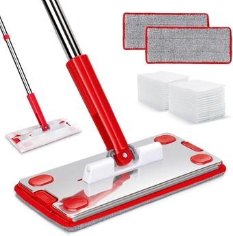 Microfiber Floor Mop, Dry and Wet Mop with 2 Washable Mop Pads & 30 Disposable Sweeper Cloth, Dust Mop Flat Mop with 51" Long Handle, Floor Cleaner Mop for Hardwood Laminate Tile Floor
