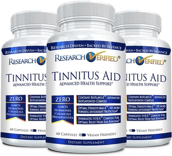 Tinnitus Aid - Lessen Internal Ringing - Ginkgo Biloba, Vitamin C, Full Spectrum B Complex Blend, Magnesium - 3 Month Supply - Vegan - Made in The USA