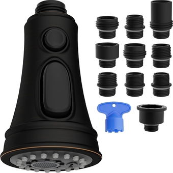 Kitchen Faucet Head Replacement, Pull Down Faucet Spray Head, 3 Function Faucet Sprayer Nozzle, 10 Adapters Compatible with Moen, American Standard, Delta, Kohler Faucets, Oil-Rubbed Bronze