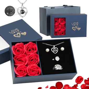 Artificial Flowers Roses with I Love You Necklace -Eternal Rose Gifts for Women Mom Wife Girlfriend, Mother's Day Christmas Anniversary Birthday Mothers Day