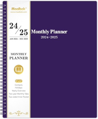 2024-2025 Monthly Planner/Calendar - Jan. 2024 - Dec. 2025, 9’’ × 11’’, with 24 Monthly Tabs, Inner Pocket, Perfect for Organization—Purple