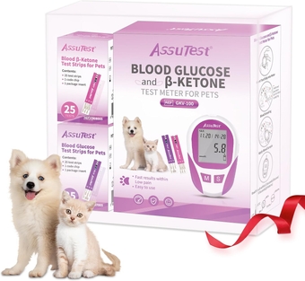 Blood Glucose & Blood Ketone Test Meter for Cat Dog Diabetic Ketoacidosis Testing Monitor Kit - All in One Solution for in-Clinic or at Home with User Guide, Test Strips & Diary