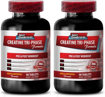 Enhancement Pills All Natural - CREATINE TRI-Phase - PRE & Post Workout - Creatine Monohydrate Tablets, creatine alphaketoglutarate, Muscle Recovery , Increases Muscle Mass, 2 Bot 180 Tabs