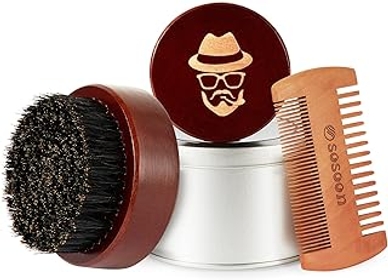 Beard Brush, 100% Boar Bristle Black Walnut Wood Beard Comb Brush for Men To Tame and Soften Your Facial Hair