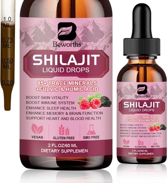 Shilajit Resin Liquid Drops | Organic Shilajit 85+ Trace Minerals Complex for Immune Support, rain ooster, and Energy, Overall Health | Contains Turmeric, Ginseng, Chaga | 2 FL OZ