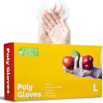 Disposable Food Preparation Poly Gloves 2 Box of 500, Size Large,Clear