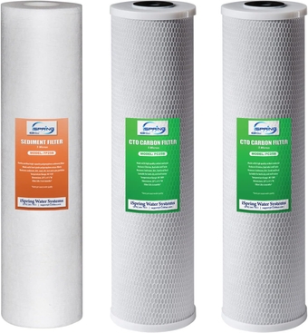 F3WGB32B 4.5” x 20” 3-Stage Whole House Water Filter Replacement Pack Set with Sediment and Carbon Block Cartridges Reduces up to 99% Chlorine , White