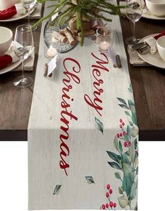 Table Runner 13x48 inches Long Merry Christmas Retro Bicycle Holly Plant Berry Table Runner Dresser Scarves for Kitchen Dining Family Gatherings, Parties, Wedding Table Decorations Accessory