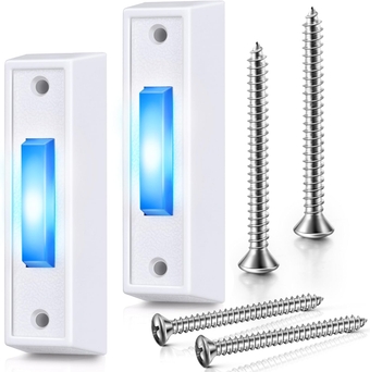 LED Lighted Doorbell Button Wired, Door Bell Ringer Push Buttons Replacement Garage Door Button Wall Mount Door Chime Opener Switch(White Button, Blue Light, 2 Pack)