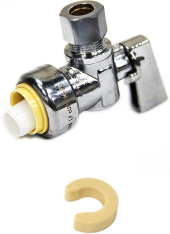 (Pack of 10)  Push Fit 1/4 Turn Angle Stop Valve Water Shut Off 1/2 Push x 3/8 Inch Compression Chrome with a Disconnect Clip
