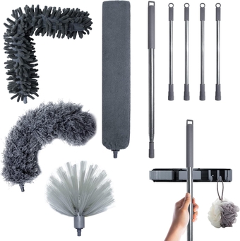 Dusters for Cleaning, 10pcs Feather Duster Microfiber Duster Kit with Extension Pole 16 to 100 Inches, Gap Brush, Bendable Duster Washable Duster High Ceiling Duster for Cobweb, Blinds, Furniture